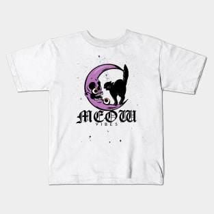 Meow Vibes Angry Black Cat Design Kids T-Shirt